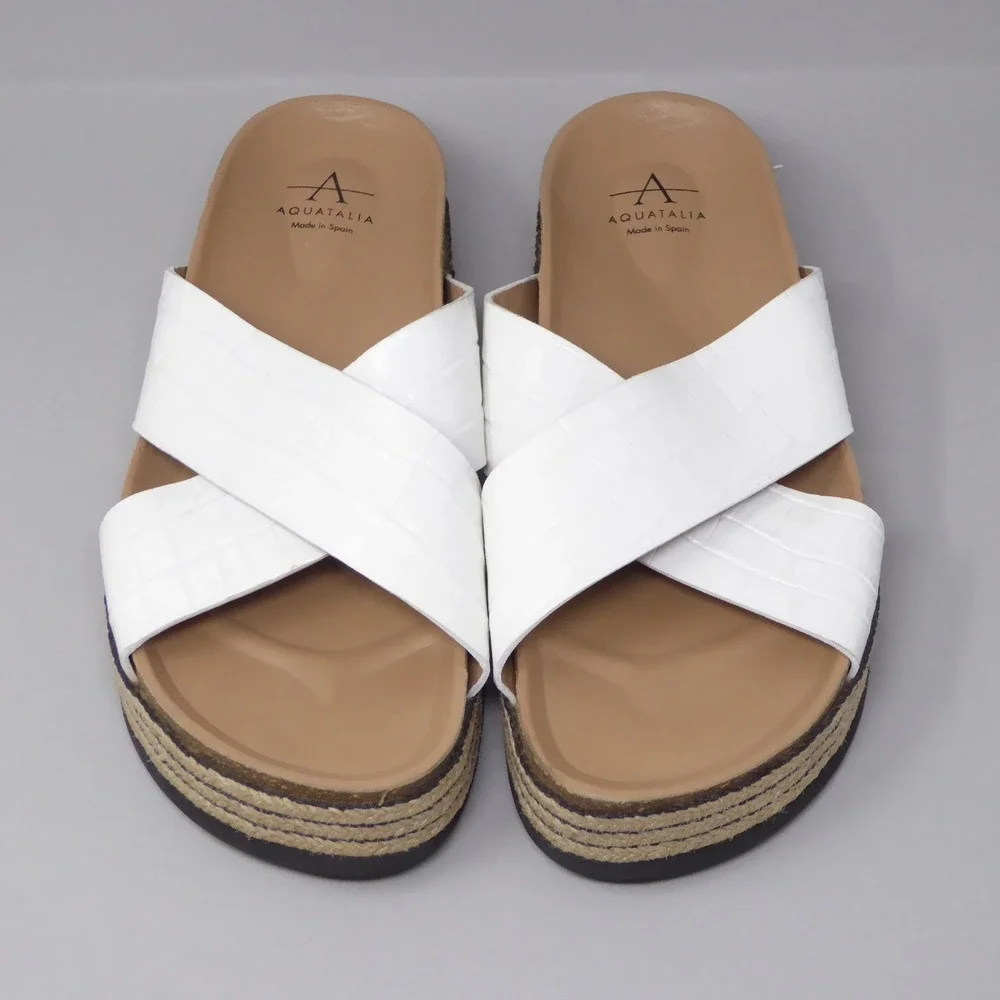 Aquatalia White Cross-Strap Platform Sandals - Picture 3 of 9